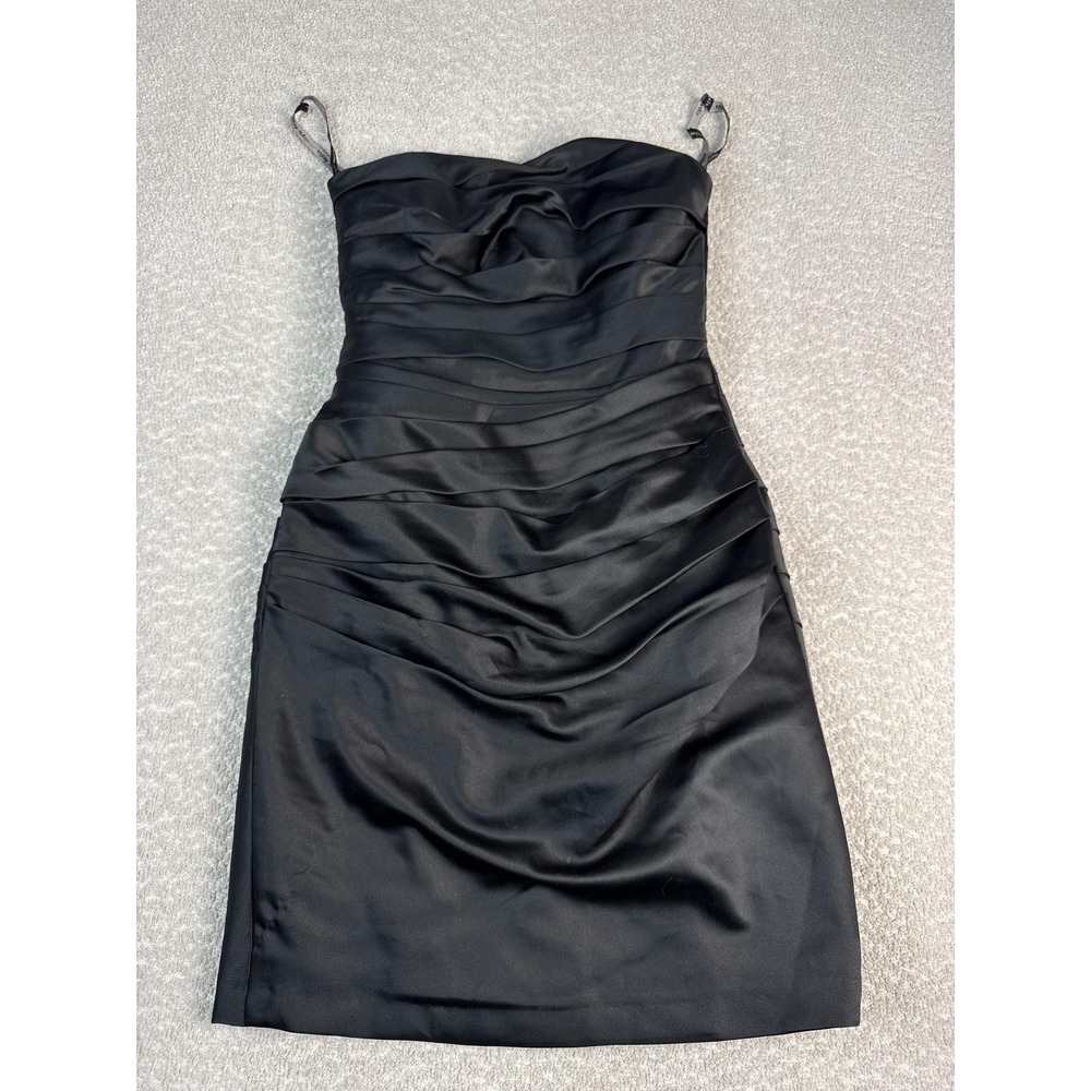 Alfred‎ Angelo Dress Womens 8 Black Strapless Ruched Satin Sheath Short Cocktail